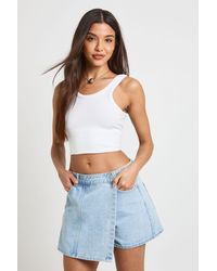 Boohoo - Wrap Front Denim Skort - Lyst