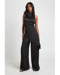 Boohoo - Satin Drawstring Waist Wide Leg Trousers - Lyst