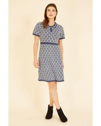 Yumi' - Blue Intarsia Daisy Knitted Dress With Zip Collar - Lyst