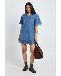 Boohoo - Tall Boxy Short Sleeve Denim Dress - Lyst