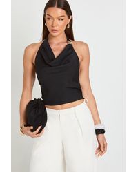 Boohoo - Trim Crepe Cowl Neck Top - Lyst
