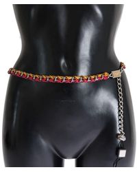 Dolce & Gabbana - Rood Geel Lederen Kristallen Riem - Lyst