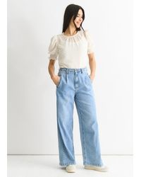 Gini London - Mid Wash Denim Wide Leg Jeans - Lyst