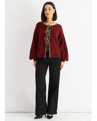 Gini London - Contrast Animal Tie Oversized Knit Cardigan - Lyst