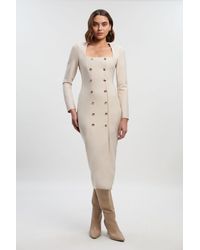 Karen Millen - Figure Form Woven Mix Military Button Blazer Knit Midi Dress - Lyst