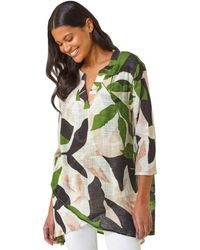 Roman - Leaf Print Wrap Front Tunic Top - Lyst