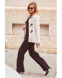 Sosandar - Collarless Super Cosy Borg Coat With Faux Leather Toggle - Lyst
