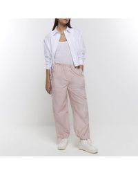 River Island - Parachute Trousers Pink Low Rise Baggy Pants Cotton - Lyst