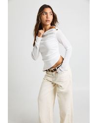Boohoo - Double Layer Textured Mesh Flared Long Sleeve Top With Button Trim - Lyst