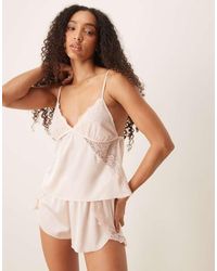 Abercrombie & Fitch - Nightwear Satin Lace Trim Flippy Short - Lyst