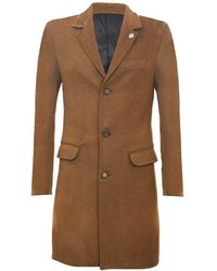 TruClothing - Lange Bruine Wollen Slim-Fit Overjas Voor - Lyst