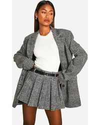 Boohoo - Premium Wool Look Flannel Belted Mini Skirt - Lyst
