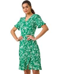 Roman - Ditsy Floral Side Button Stretch Dress - Lyst