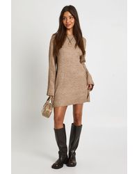 Boohoo - Crew Neck Flared Sleeve Knitted Mini Dress - Lyst