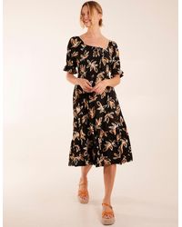 Blue Vanilla - Milkmaid Tiered Puff Sleeve Abstract Print Shirred Midi Dress - Lyst