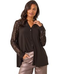 Roman - Embellished Sequin Stretch Blouse - Lyst
