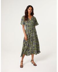 Blue Vanilla - Notch Neck Elastic Tropical Print Dress - Lyst