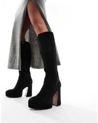 ASOS Captivate Extreme Platform Knee Boots in Black | Lyst UK