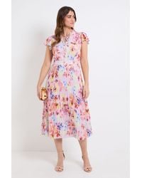 Wallis - Ruffle Neck Pleated Midi Dress - Lyst