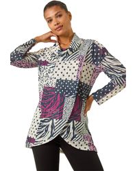 Roman - Patchwork Print Cowl Neck Top - Lyst