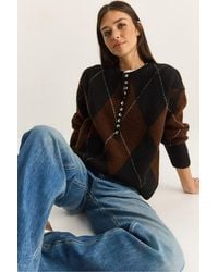 Bianco Lucci - Knit Crew Neck Sweater With Button Closure - Lyst