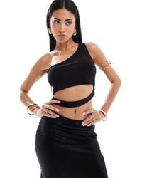 ASOS - Double Layer Slinky One Shoulder Crop Top With Waist Cut Out - Lyst