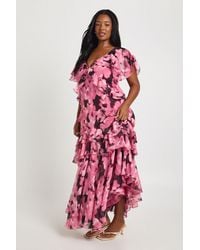 Boohoo - Plus Chiffon Floral Frill Detail Maxi Dress - Lyst