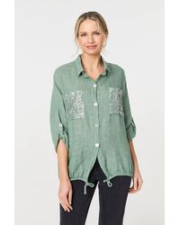 Izabel London - Sage Sequin Detail 3/4 Turn-Up Sleeve Shirt - Lyst