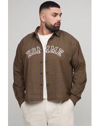 BoohooMAN - Plus Oversized Boxy Homme Applique Micro Check Shirt - Lyst