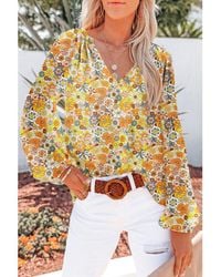 Azura Exchange - Bluse Mit Floralem Druck, V-Ausschnitt Und Langen Ärmeln - Lyst