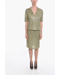 Bottega Veneta - Zijden Gebreide Midi-jurk Met Spiegelende Studs In Groen - Lyst
