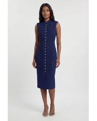 Karen Millen - Compact Stretch Button Detail Straight Pencil Dress - Lyst