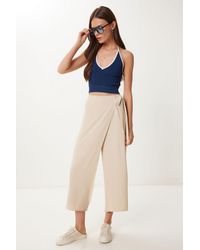 Happiness İstanbul - High Waist Wide Leg Crop Pants With Tie Detail - Lyst