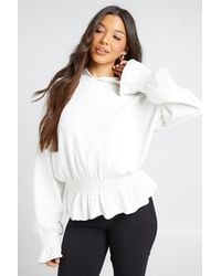 Boohoo - Loopback Peplum Hem And Cuff Hoodie - Lyst