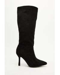 Quiz - Black Faux Suede Knee High Heeled Boots - Lyst