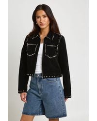 Boohoo - Stud Detail Faux Suede Jacket - Lyst