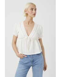 Brave Soul - Bow Detail V-Neck Short Sleeve Top - Lyst