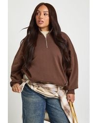Boohoo - Plus Oversized Half Zip Sweatshirt - Lyst