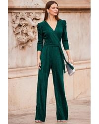 Sosandar - Emerald Plisse Wrap Front Jumpsuit - Lyst