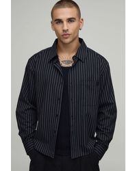 BoohooMAN - Oversized Boxy Curve Hem B Embroidery Stripe Shirt - Lyst
