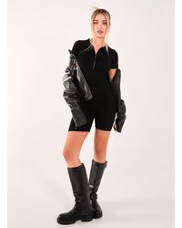 Pink Vanilla - Ribbed Collar Zip Up Unitard - Lyst
