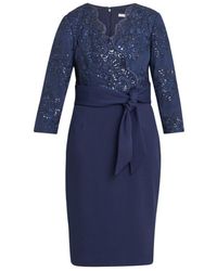 Gina Bacconi - Matisse Embroidered 3/4 Sleeve V-neck Tie Belt Dress - Lyst