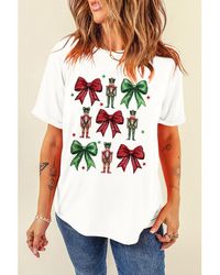Azura Exchange - Witte Strik Notenkraker Gedrukt Crewneck Kerst T-shirt - Lyst