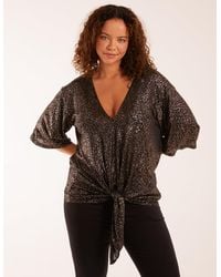 Blue Vanilla - Leopard V Neck Tie Front Top - Lyst