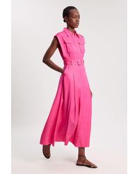 Karen Millen - Premium Viscose Linen Belted Woven Midaxi Dress With Hardware Detail - Lyst