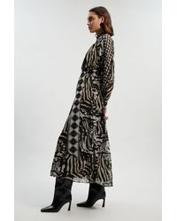 Karen Millen - Print Viscose Georgette Woven Belted Maxi Dress - Lyst