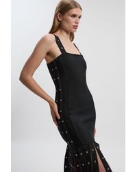 Karen Millen - Strappy Eyelet Detail Fringe Figure Form Midi Dress - Lyst