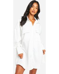 Boohoo - Petite Oversized Stripe Shirt Dress - Lyst