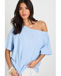 Boohoo - Sheer Slub Off The Shoulder Oversized T-Shirt - Lyst