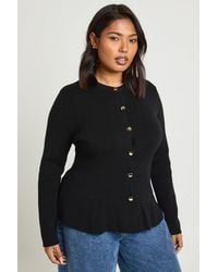 Boohoo - Plus Button Peplum Compact Knit Cardigan - Lyst